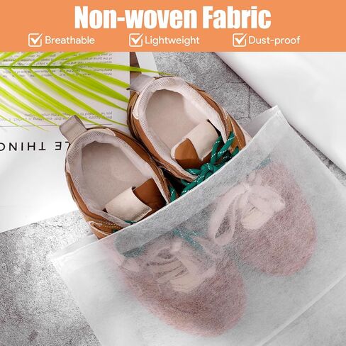 200Pcs Dust Proof Shoe Bags for Storage & Travel, Non-woven Fabrics Shoe Dust Bags with Drawstring, Breathable Shoes Covers for Purse Handbag Sneaker Loafer Sandal Storage Organizer, 11.81" x 14.96" in Saudi Arabia