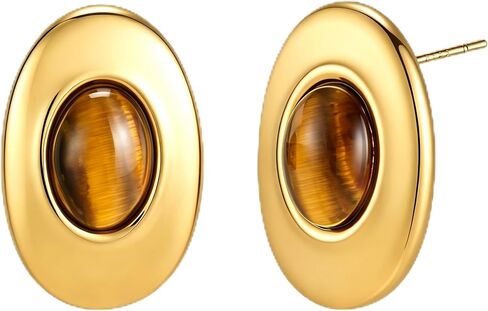 Gold Statement Stud Earrings for Women,Chunky Vintage Brown Tiger Eye Stone Earrings Hypoallergenic Lightweight Jewelry Gifts in Saudi Arabia