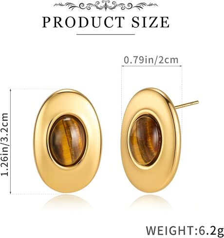 Gold Statement Stud Earrings for Women,Chunky Vintage Brown Tiger Eye Stone Earrings Hypoallergenic Lightweight Jewelry Gifts in Saudi Arabia
