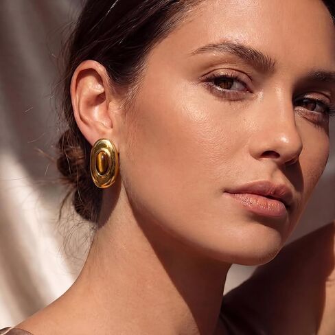 Gold Statement Stud Earrings for Women,Chunky Vintage Brown Tiger Eye Stone Earrings Hypoallergenic Lightweight Jewelry Gifts in Saudi Arabia