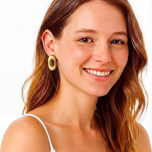 Gold Statement Stud Earrings for Women,Chunky Vintage Brown Tiger Eye Stone Earrings Hypoallergenic Lightweight Jewelry Gifts in Saudi Arabia