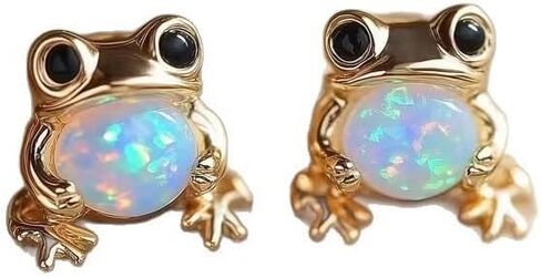 Frog Earrings for Women Fun White Fire Opal Animal Earrings Cute Gold Earring Nature Lovers Whimsical Jewelr Gifts in Saudi Arabia