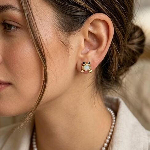 Frog Earrings for Women Fun White Fire Opal Animal Earrings Cute Gold Earring Nature Lovers Whimsical Jewelr Gifts in Saudi Arabia