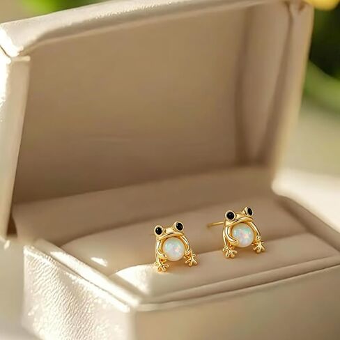 Frog Earrings for Women Fun White Fire Opal Animal Earrings Cute Gold Earring Nature Lovers Whimsical Jewelr Gifts in Saudi Arabia