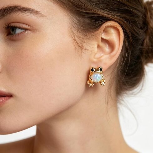 Frog Earrings for Women Fun White Fire Opal Animal Earrings Cute Gold Earring Nature Lovers Whimsical Jewelr Gifts in Saudi Arabia