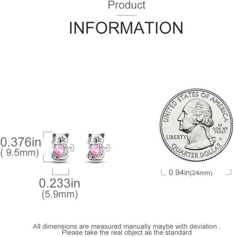 HONGRUI 925 Sterling Silver Cat Stud Earrings for Women with Pink Cubic Zirconia Heart in Saudi Arabia