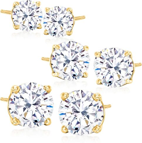 Ross-Simons 6.00 ct. t.w. CZ Jewelry Set: 3 Pairs Of Stud Earrings in 14kt Yellow Gold in Kuwait