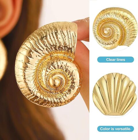 CoguZed 3-Pair 14K Gold Ocean-Themed Earrings – Starfish, Conch & Seashell Studs for Women (Hypoallergenic, Durable Design, Perfect for Summer Outfits) in Saudi Arabia