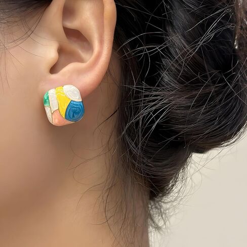 Colorful Enamel Earrings Pattern Stud Earrings Oil Painting Style Earring in Saudi Arabia