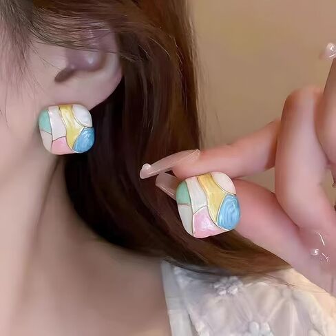 Colorful Enamel Earrings Pattern Stud Earrings Oil Painting Style Earring in Saudi Arabia