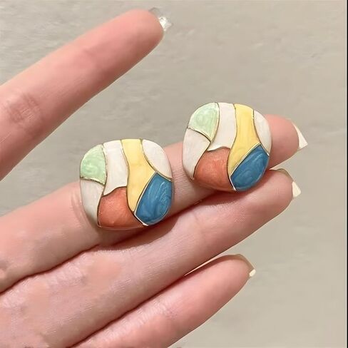 Colorful Enamel Earrings Pattern Stud Earrings Oil Painting Style Earring in Saudi Arabia