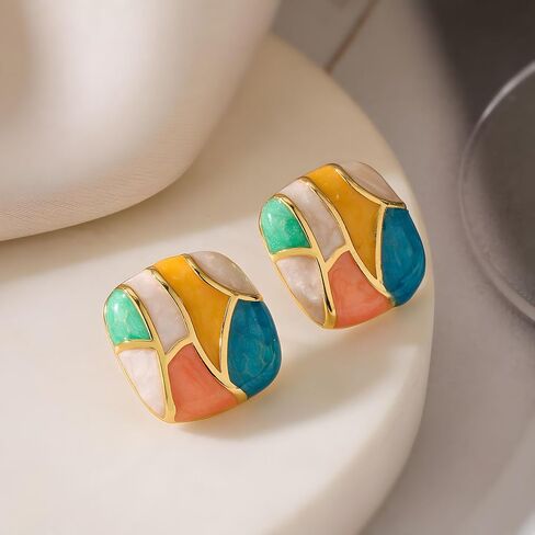 Colorful Enamel Earrings Pattern Stud Earrings Oil Painting Style Earring in Saudi Arabia