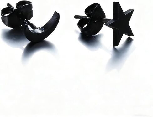 Stainless Steel Black Moon Star Stud Earrings, 8mm Moon 7mm Star Small Earrings in Saudi Arabia