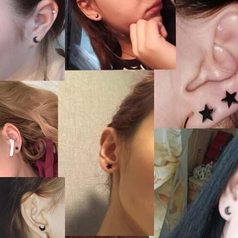Stainless Steel Black Moon Star Stud Earrings, 8mm Moon 7mm Star Small Earrings in Saudi Arabia