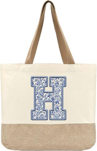 Initial Canvas Tote Bag, Womens Personalized Monogram H Tote Bags, Suitable for Wedding Engagement Parties Honeymoon Birthday Beach Holiday, Gift for Women Grandma Mom Teacher Friends Bridesmaids in Saudi Arabia