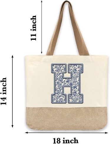 Initial Canvas Tote Bag, Womens Personalized Monogram H Tote Bags, Suitable for Wedding Engagement Parties Honeymoon Birthday Beach Holiday, Gift for Women Grandma Mom Teacher Friends Bridesmaids in Saudi Arabia
