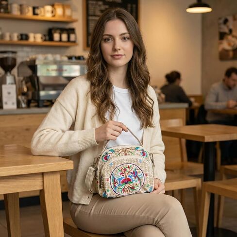 Jursccu Small Crossbody Bags for Women Flower Embroidery Tote Handbag Casual Shoulder Bag in Saudi Arabia