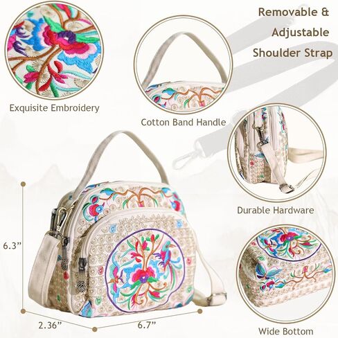 Jursccu Small Crossbody Bags for Women Flower Embroidery Tote Handbag Casual Shoulder Bag in Saudi Arabia