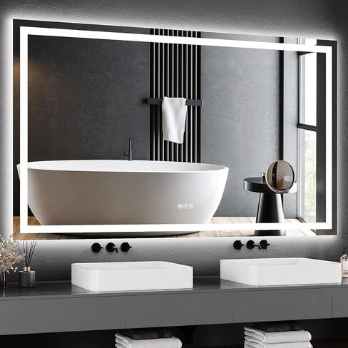 60 x 36 Inch Smart LED Bathroom Mirror，Dimmable Front + Backlit Illumination with Anti-Fog & Memory Function，Shatter-Resistant Design for Horizontal or Vertical Mounting in Saudi Arabia