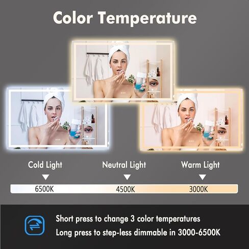 60 x 36 Inch Smart LED Bathroom Mirror，Dimmable Front + Backlit Illumination with Anti-Fog & Memory Function，Shatter-Resistant Design for Horizontal or Vertical Mounting in Saudi Arabia