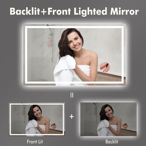 60 x 36 Inch Smart LED Bathroom Mirror，Dimmable Front + Backlit Illumination with Anti-Fog & Memory Function，Shatter-Resistant Design for Horizontal or Vertical Mounting in Saudi Arabia