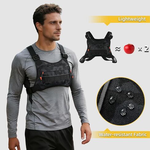 Running Vest for Men and Women, Lightweight Chest Pack with Phone Holder and Adjustable Strap, Reflective Water Resistant Chest Bag for Workouts, Cycling and Hiking (Black Camo) in Kuwait
