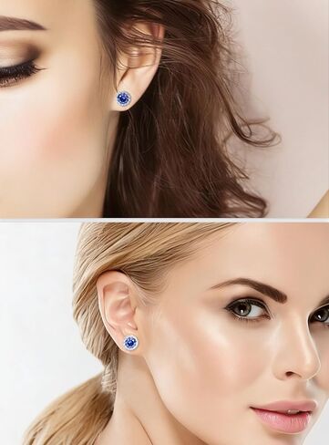 Halo Stud Earring, Blue Tanzanite Cubic Zirconia, Prong Setting, Gold-Plated Brass, December Birthstone jewerly,Dainty Fashion Jewelry for Women, in Kuwait