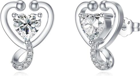 Stethoscope Heart Stud Earrings for Women 925 Sterling Silver 12 Months Birthstone Nurse Doctor Medical Earrings Jewelry RN Registered Student Graduation Retirement Christmas Nurse Week Gifts in Saudi Arabia