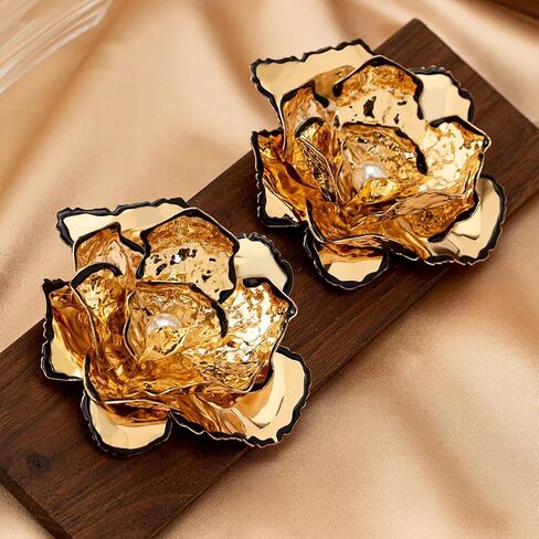 Unique Large Statement Gold Flower Stud Earrings for Women Trendy, Charm Big Floral Pearl Earring Oversized Cocktail Party Prom Jewelry Accessories in Saudi Arabia