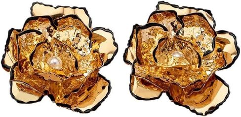 Unique Large Statement Gold Flower Stud Earrings for Women Trendy, Charm Big Floral Pearl Earring Oversized Cocktail Party Prom Jewelry Accessories in Saudi Arabia