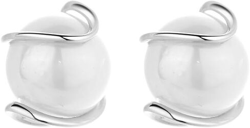 Cultured Pearl & Sterling Silver Caged Stud Earrings (Silver) in Kuwait