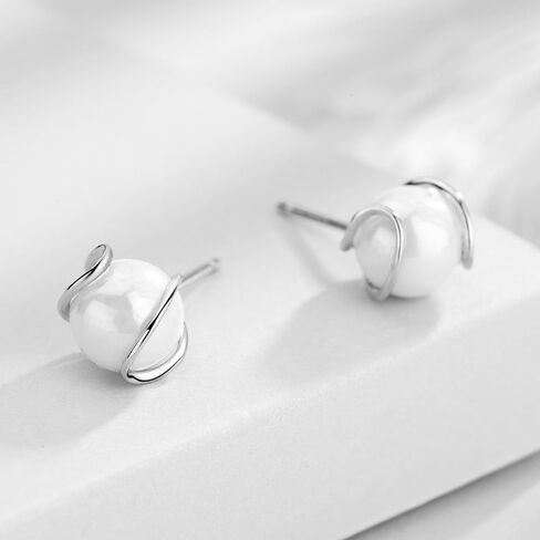 Cultured Pearl & Sterling Silver Caged Stud Earrings (Silver) in Kuwait