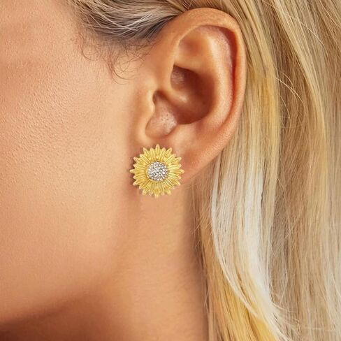 Daisy Sunflower Stud Earrings for Women 18K Gold Plated Sunflower Earrings Fashion Cubic Zirconia Sunflower Earring Mothers Day Jewelry Gifts in Kuwait