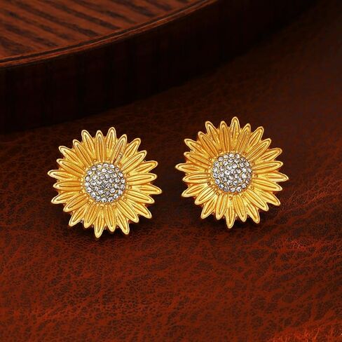 Daisy Sunflower Stud Earrings for Women 18K Gold Plated Sunflower Earrings Fashion Cubic Zirconia Sunflower Earring Mothers Day Jewelry Gifts in Kuwait