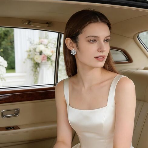Flower Cluster Earrings for Women: Sparkly Rhinestone Bridal Earrings, Silver Alloy Flower Stud Earrings – Gorgeous Cluster Earrings for Parties, Weddings & Daily Wear in Saudi Arabia