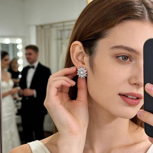 Flower Cluster Earrings for Women: Sparkly Rhinestone Bridal Earrings, Silver Alloy Flower Stud Earrings – Gorgeous Cluster Earrings for Parties, Weddings & Daily Wear in Saudi Arabia