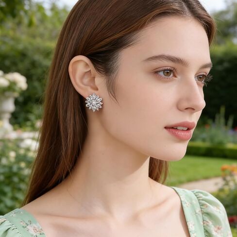 Flower Cluster Earrings for Women: Sparkly Rhinestone Bridal Earrings, Silver Alloy Flower Stud Earrings – Gorgeous Cluster Earrings for Parties, Weddings & Daily Wear in Saudi Arabia