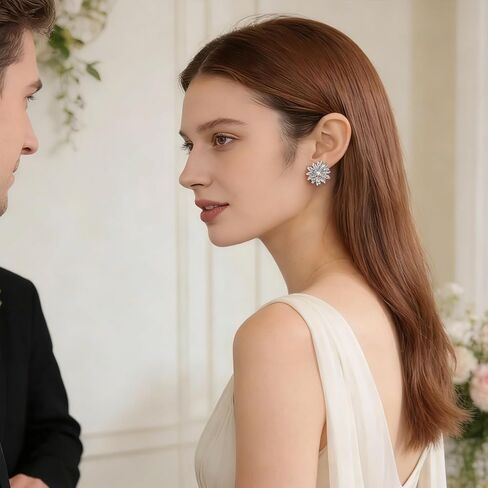 Flower Cluster Earrings for Women: Sparkly Rhinestone Bridal Earrings, Silver Alloy Flower Stud Earrings – Gorgeous Cluster Earrings for Parties, Weddings & Daily Wear in Saudi Arabia