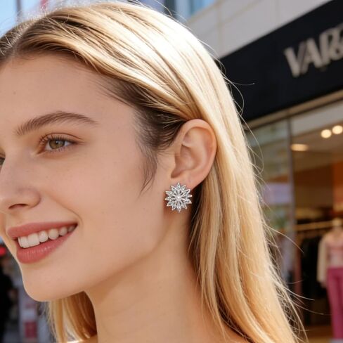 Flower Cluster Earrings for Women: Sparkly Rhinestone Bridal Earrings, Silver Alloy Flower Stud Earrings – Gorgeous Cluster Earrings for Parties, Weddings & Daily Wear in Saudi Arabia