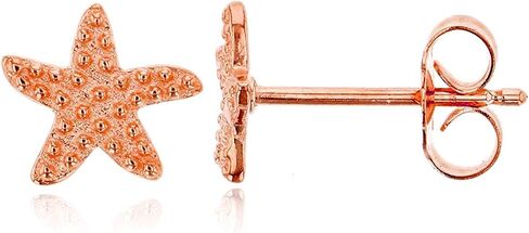 Solid 925 Sterling Silver Polished Starfish Stud Earrings for Women | 7mm Gold Plated Hypoallergenic Studs in Kuwait