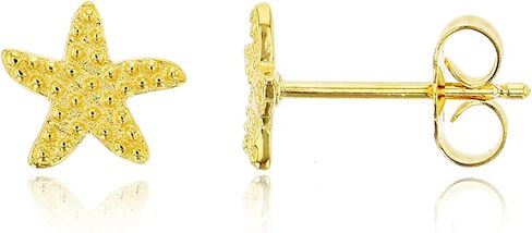 Solid 925 Sterling Silver Polished Starfish Stud Earrings for Women | 7mm Gold Plated Hypoallergenic Studs in Kuwait