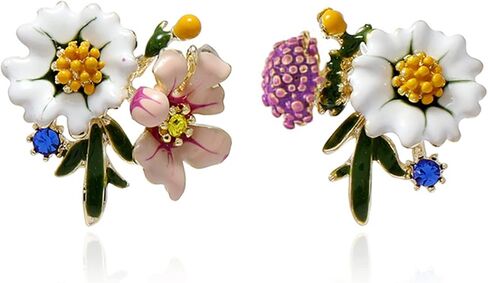 925 Silver Needle Enamels Crystal Daisy Flower Leaves Mushroom Stud Earrings Sunflower and Red Poppy Flower Stud Earrings Jewelry Gifts for Women Girls in Kuwait