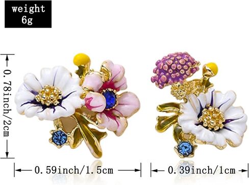 925 Silver Needle Enamels Crystal Daisy Flower Leaves Mushroom Stud Earrings Sunflower and Red Poppy Flower Stud Earrings Jewelry Gifts for Women Girls in Kuwait
