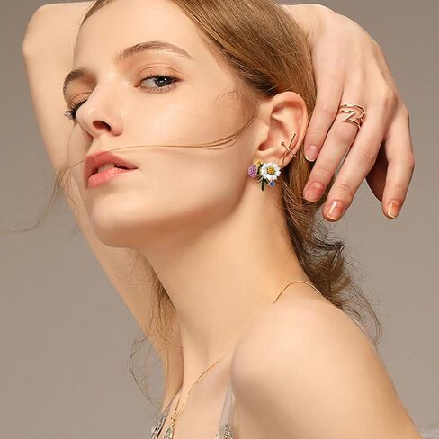 925 Silver Needle Enamels Crystal Daisy Flower Leaves Mushroom Stud Earrings Sunflower and Red Poppy Flower Stud Earrings Jewelry Gifts for Women Girls in Kuwait