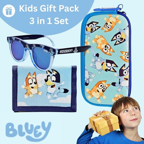 بلوي ستايل 3 عبوات | محفظة ونظارة شمسية وحقيبة تحتوي على Bluey وBingo | مجموعة هدايا Fan Gear مرخصة رسميًا للأطفال in Kuwait