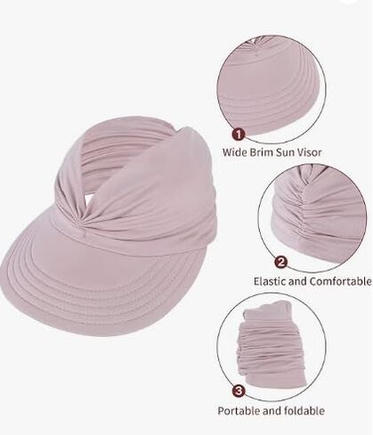 Wide Brim Visor Hats for Women-Lightweight Packable Ponytail Hat, Comfortable Quick-Dry Sun Visor for Casual (Khaki) in Kuwait
