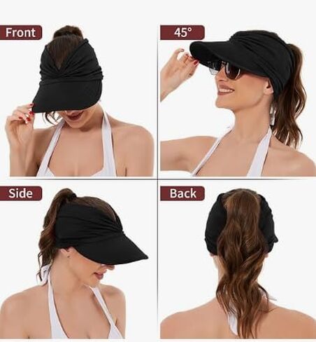 Wide Brim Visor Hats for Women-Lightweight Packable Ponytail Hat, Comfortable Quick-Dry Sun Visor for Casual (Khaki) in Kuwait