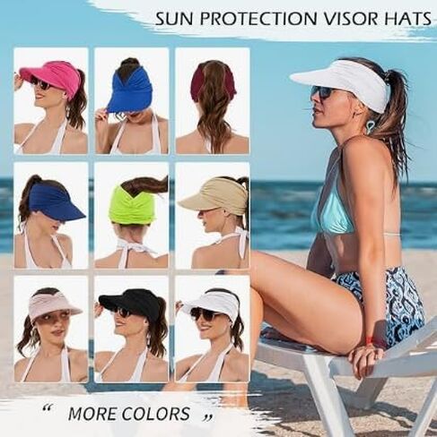 Wide Brim Visor Hats for Women-Lightweight Packable Ponytail Hat, Comfortable Quick-Dry Sun Visor for Casual (Khaki) in Kuwait