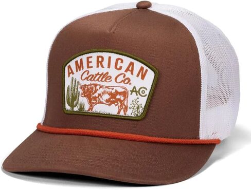 Range Grazer Hat - Classic Trucker Cap with Adjustable Snapback, Embroidered Prairie Patch, Breathable Mesh, Mid-Profile Cowboy Style Hat for Men & Women Brown/White in Saudi Arabia