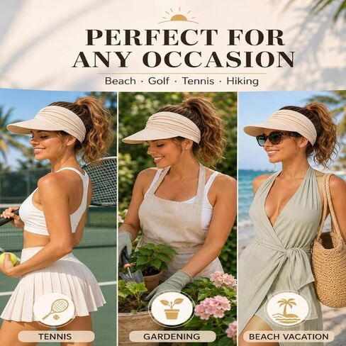 Women's UPF 50+ UV Protection Sun Visor Hat, Brim Lightweight Foldable Ponytail Cap for Women, Womens Sun Hat in Saudi Arabia